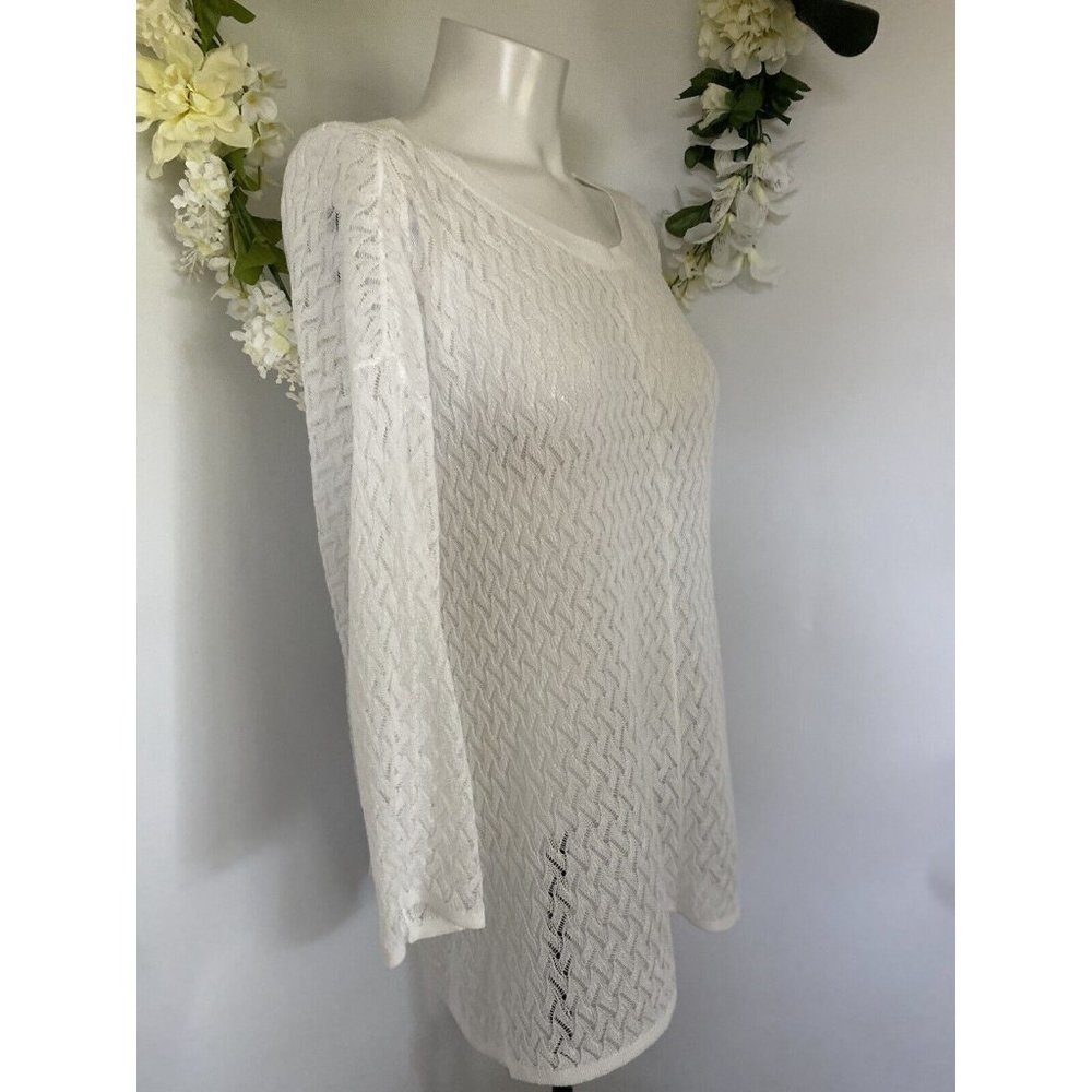 New With Tags Andrea Jovine White Lightweight Tunic Sweater Long Sleeves Sz XL - Picture 10 of 12